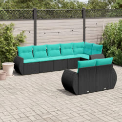 vidaXL Salon de jardin 8 pcs avec coussins noir résine tressée