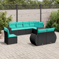 vidaXL Salon de jardin 8 pcs avec coussins noir résine tressée