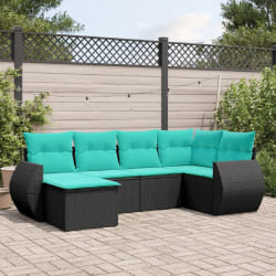 vidaXL Salon de jardin 6 pcs avec coussins noir résine tressée