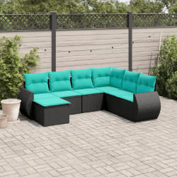 vidaXL Salon de jardin 7 pcs avec coussins noir résine tressée