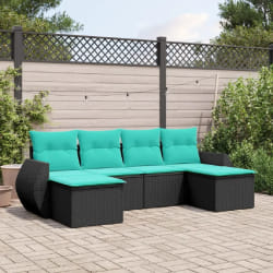 vidaXL Salon de jardin 6 pcs avec coussins noir résine tressée