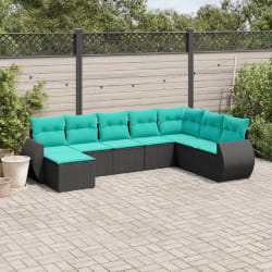 vidaXL Salon de jardin 8 pcs avec coussins noir résine tressée