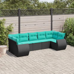 vidaXL Salon de jardin 7 pcs avec coussins noir résine tressée