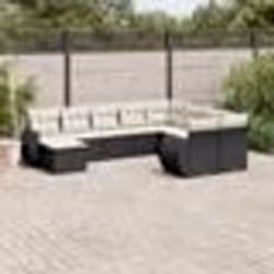 vidaXL Salon de jardin 10 pcs avec coussins noir résine tressée
