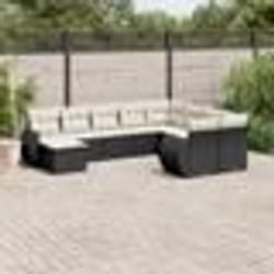 vidaXL Salon de jardin 10 pcs avec coussins noir résine tressée