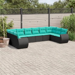 vidaXL Salon de jardin 10 pcs avec coussins noir résine tressée