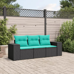 vidaXL Salon de jardin 3 pcs avec coussins noir résine tressée