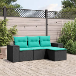 vidaXL Salon de jardin 4 pcs avec coussins noir résine tressée