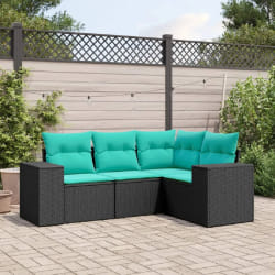 vidaXL Salon de jardin 4 pcs avec coussins noir résine tressée
