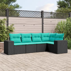 vidaXL Salon de jardin 5 pcs avec coussins noir résine tressée