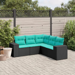 vidaXL Salon de jardin 5 pcs avec coussins noir résine tressée
