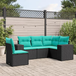 vidaXL Salon de jardin 5 pcs avec coussins noir résine tressée