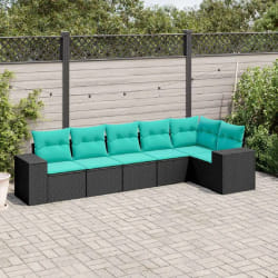 vidaXL Salon de jardin 6 pcs avec coussins noir résine tressée