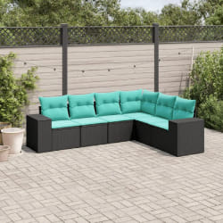 vidaXL Salon de jardin 6 pcs avec coussins noir résine tressée