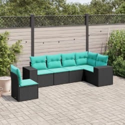 vidaXL Salon de jardin 6 pcs avec coussins noir résine tressée
