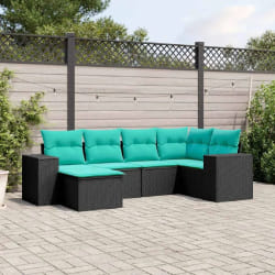vidaXL Salon de jardin 6 pcs avec coussins noir résine tressée