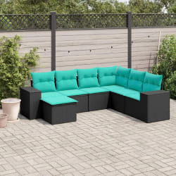 vidaXL Salon de jardin 7 pcs avec coussins noir résine tressée