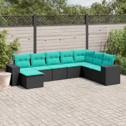 vidaXL Salon de jardin 8 pcs avec coussins noir résine tressée