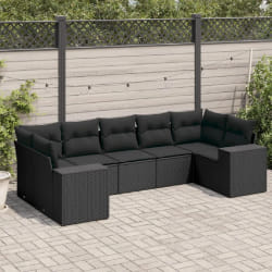 vidaXL Salon de jardin 7 pcs avec coussins noir résine tressée