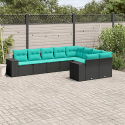 vidaXL Salon de jardin 9 pcs avec coussins noir résine tressée