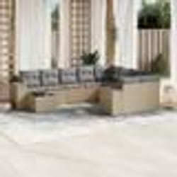 vidaXL Salon de jardin avec coussins 10 pcs beige résine tressée