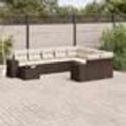 vidaXL Salon de jardin 10 pcs avec coussins marron résine tressée