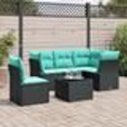 vidaXL Salon de jardin 6 pcs avec coussins noir résine tressée