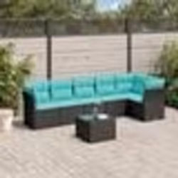 vidaXL Salon de jardin 7 pcs avec coussins noir résine tressée