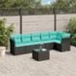 vidaXL Salon de jardin 7 pcs avec coussins noir résine tressée