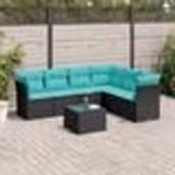 vidaXL Salon de jardin 7 pcs avec coussins noir résine tressée