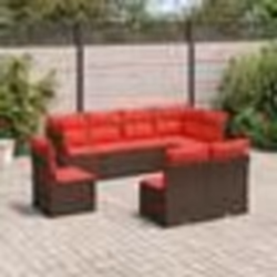 vidaXL Salon de jardin 8 pcs avec coussins marron résine tressée