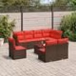 vidaXL Salon de jardin avec coussins 9 pcs marron résine tressée