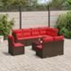 vidaXL Salon de jardin avec coussins 9 pcs marron résine tressée
