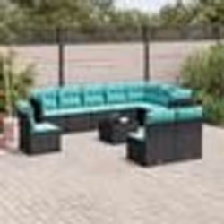 vidaXL Salon de jardin 11 pcs avec coussins noir résine tressée