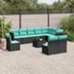 vidaXL Salon de jardin 11 pcs avec coussins noir résine tressée