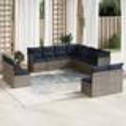 vidaXL Salon de jardin 11 pcs avec coussins gris résine tressée
