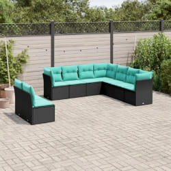 vidaXL Salon de jardin 9 pcs avec coussins noir résine tressée