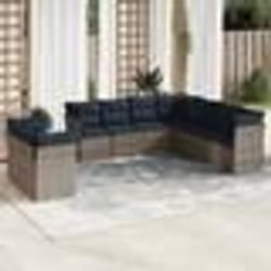 vidaXL Salon de jardin 9 pcs avec coussins gris résine tressée