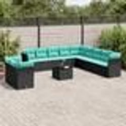 vidaXL Salon de jardin avec coussins 12 pcs noir résine tressée