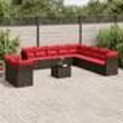 vidaXL Salon de jardin avec coussins 12 pcs marron résine tressée
