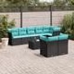 vidaXL Salon de jardin 9 pcs avec coussins noir résine tressée