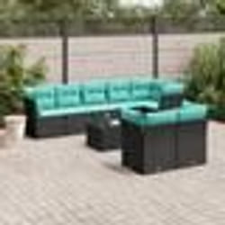 vidaXL Salon de jardin 9 pcs avec coussins noir résine tressée