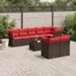 vidaXL Salon de jardin avec coussins 9 pcs marron résine tressée