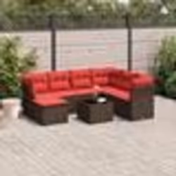 vidaXL Salon de jardin 8 pcs avec coussins marron résine tressée