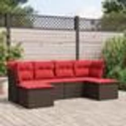vidaXL Salon de jardin 6 pcs avec coussins marron résine tressée