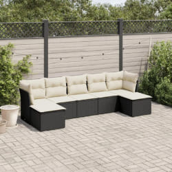 vidaXL Salon de jardin 7 pcs avec coussins noir résine tressée