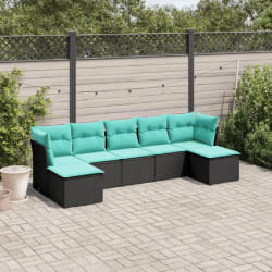 vidaXL Salon de jardin 7 pcs avec coussins noir résine tressée