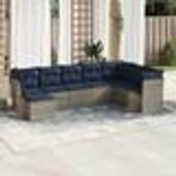 vidaXL Salon de jardin 8 pcs avec coussins gris résine tressée