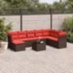vidaXL Salon de jardin avec coussins 9 pcs marron résine tressée