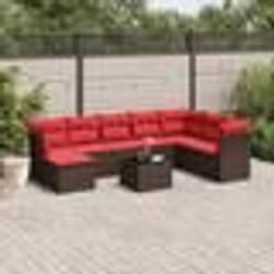 vidaXL Salon de jardin avec coussins 9 pcs marron résine tressée